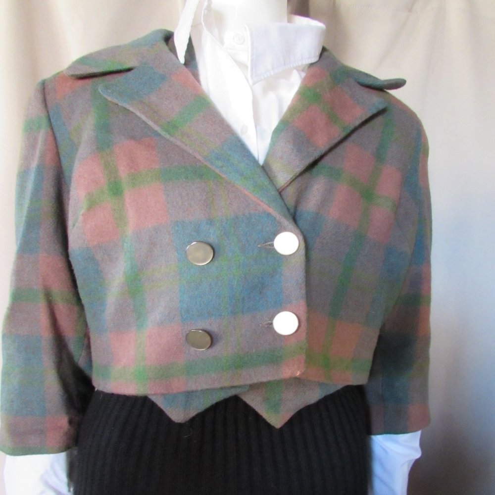 SALE Vintage Plaid Short Jacket & Weskit Vest - Picture 1 of 10